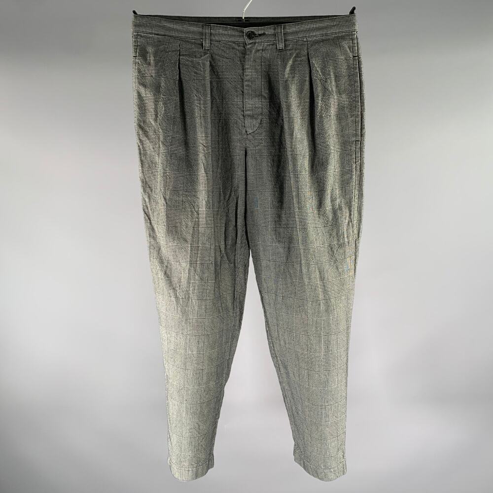 COMME des GARCONS Size M Black White TE-P024 Glen Check Linen Blend Casual Pants